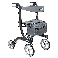 Drive Medical RTL10266BK-T Nitro Foldable Rollator Walker with Seat, Tall Height, Black