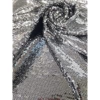 3mm Mini Micro Shiny Sequins on Stretch Polyester Spandex Jersey Fabric by The Yard (Silver/Black)