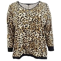 Womens Plus Size Leopard Animal Print Knit Sweater Blouse Tee Shirt Top 1X-3X
