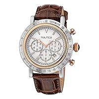 Nautica Men's Spettacolare Reissue Brown Croco Leather Strap and Two-Tone Stainless Steel Bracelet Watch (Model: NAPSPF204)