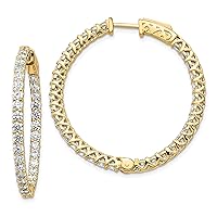 Solid 14k Yellow Gold Diamond Round Hoop w/Safety Lock Earrings - 30mm