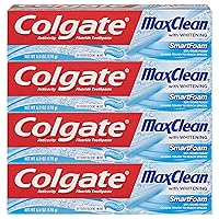 Colgate Max Clean Whitening Foaming Toothpaste with Fluoride, Effervescent Mint, 6 Ounce, 4 Pack