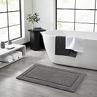 Jean Pierre New York Lydia Border 100% Cotton Bath Mat - Non-Slip Bath Rug - Charcoal - 17