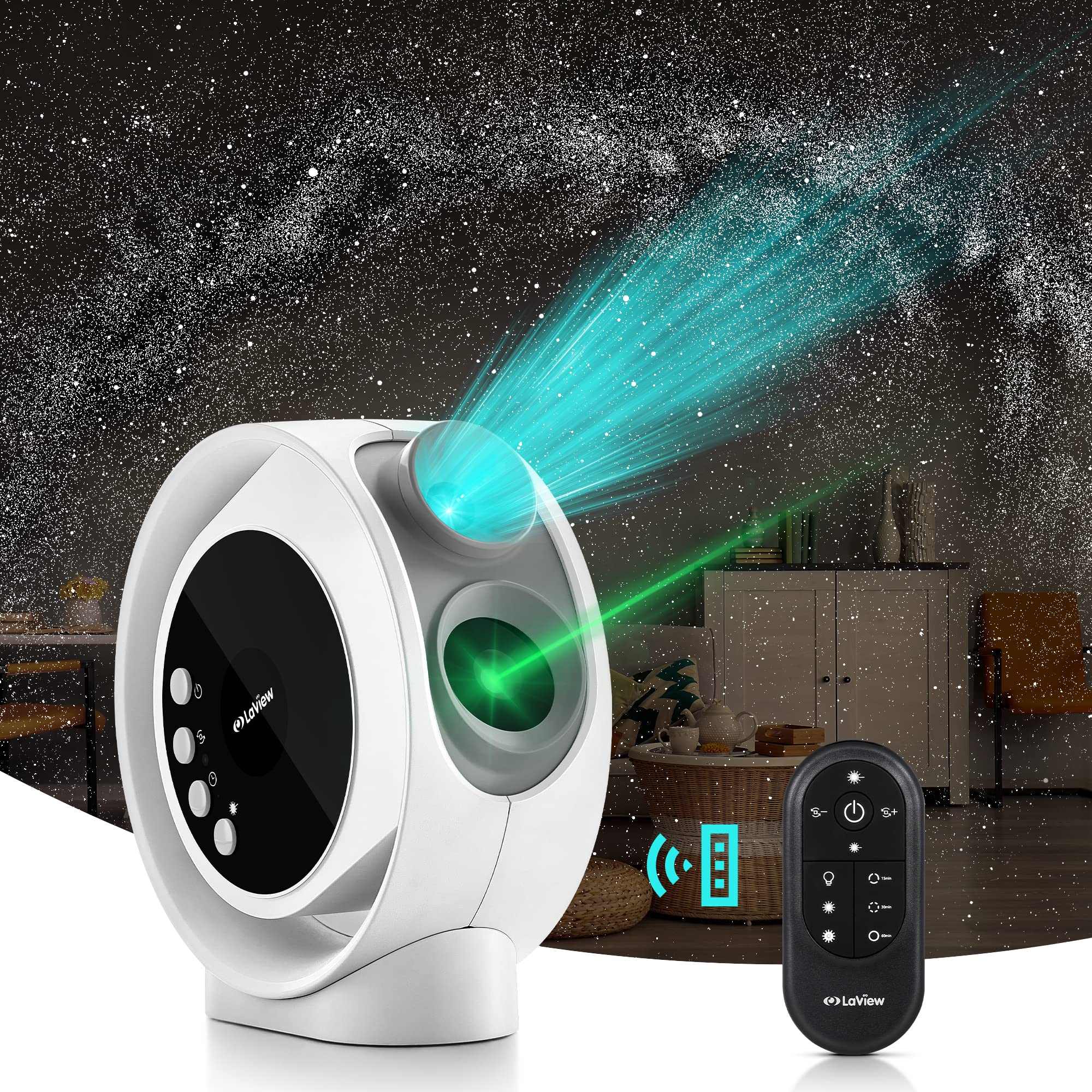 LaView Star Projector HD Image Large Projection Area LED Lights for Bedroom Infrared Remote Controller 3 Level Silent Rotation Night Light,Include ...