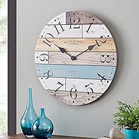 Multicolor Newton Woodgrain Wall Clock, Large Vintage Decor for Living Room, Home Office, Round, Wood, Farmhouse, 23.5 Inches