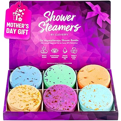 Cleverfy Shower Steamers Aromatherapy - Variety Pack of 6 Shower Bombs with Essential Oils. Self Care Mothers Day Gifts for Mom from Daughter. Purple Set