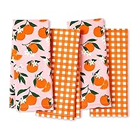 Kate Spade New York Squeeze The Day and Spring Gingham Kitchen Towels 4-Pack Set, Absorbent 100% Cotton, Orange/Pink, 17