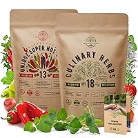 Organo Republic 13 Rare Hot Chili Peppers & 18 Culinary Herbs Non-GMO, Heirloom for Planting Indoor/Outdoor. Over 5600 Seeds.