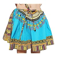 RaanPahMuang Mini Gypsy Childrens Africa Dashiki Art Pullsting Girls Dance Skirt, Medium Blue