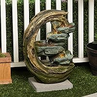 Alpine Corporation WIN1554S Outdoor Floor Curved Tiered Trunk and Stone Garden Fountain, 24