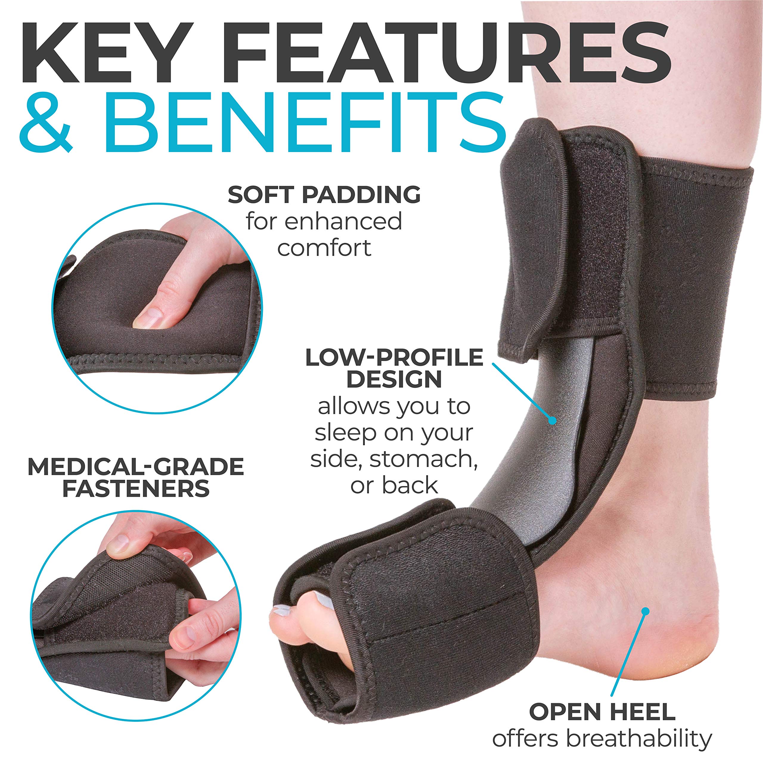 BraceAbility Dorsal Night Splint | Plantar Fasciitis Pain Relief, Foot Drop Brace for Sleeping, and Achilles Tendon Stretcher Boot for Nighttime Ankle Dorsiflexion (L/XL)