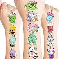96PCS Bubble Boba Milk Tea Temporary Tattoos Birthday Themed Theme Party Decorations Favors Supplies Decor Cute Kawaii Stickers Gifts for Kids Boys Girls Carnival Class School Rewards Prizes Christmas