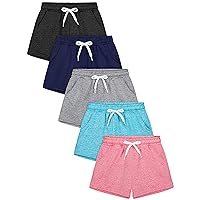 Resinta 5 Pack Girls Dry-Fit Running Shorts Athletic Performance Sports Shorts with Drawstring and Pockets for Kids