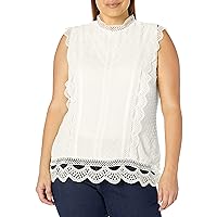 City Chic Women's Relaxed Top with Dobby Spot Lace Overlay