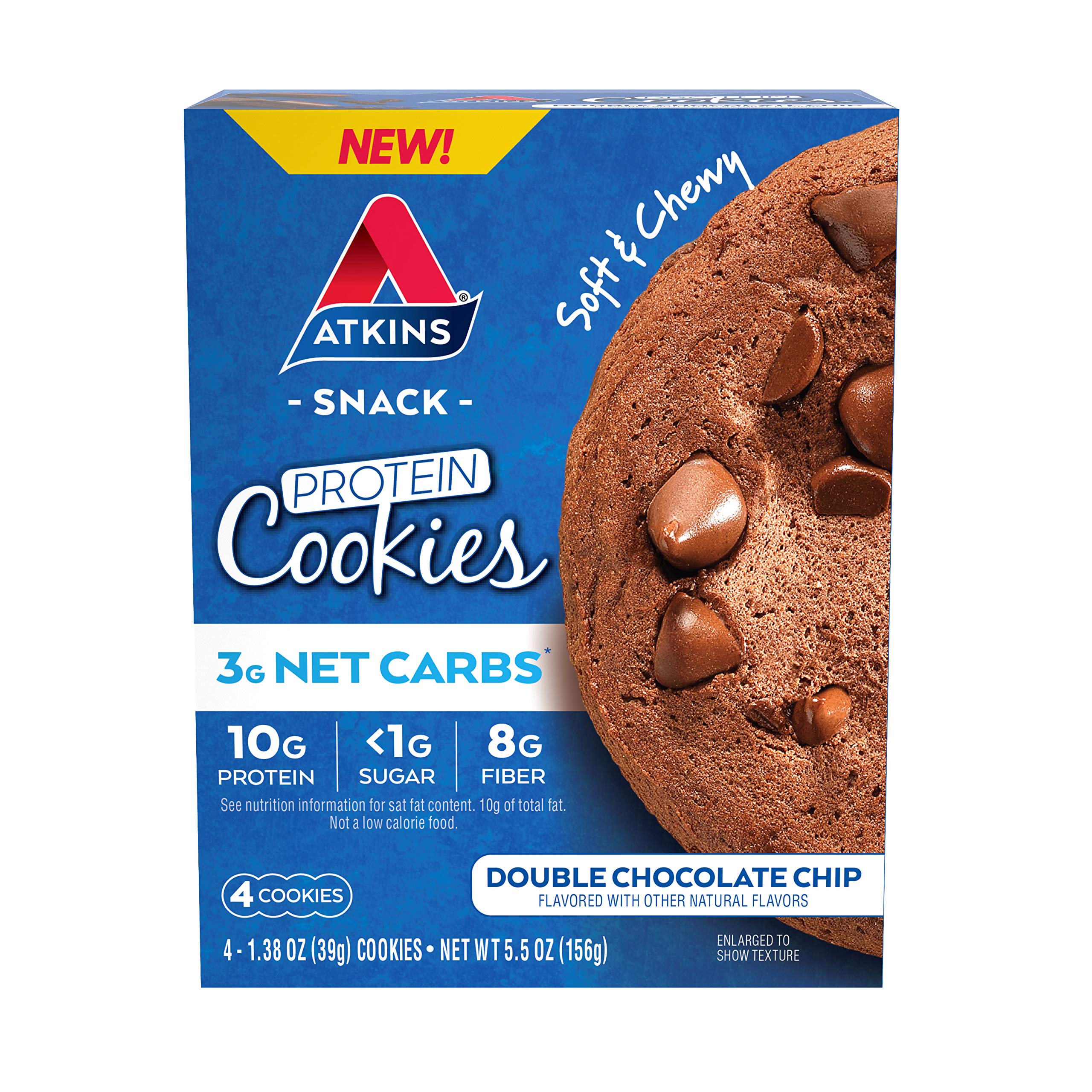 Atkins Protein Chips Variety Pack, 4g Net Carbs, 13g Protein, Gluten Free, Low Glycemic, 12 Count & Double Chocolate Chip Protein Cookie, Protein Dessert, Rich in Fiber, 3g Net Carbs, 1g Sugar