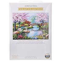 Dimensions Gold Collection Counted Cross Stitch Kit, Japanese Flower Garden, 16 Count Light Blue Aida, 12'' x 16''