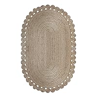 Cape Code Collection Oval Area Trend Rug - 2.6' x 4', Geometric Beige Braided Jute Rug with Scallop Design Ideal for High Traffic Areas in Bedroom, Kitchen Outdoor Yoga Mat