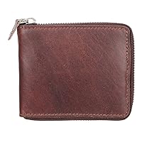 Mens Wallet RFID Signal Blocking Full Zip Around Genuine Leather Coin Pocket Purse With Gift Box 740 (Brown)