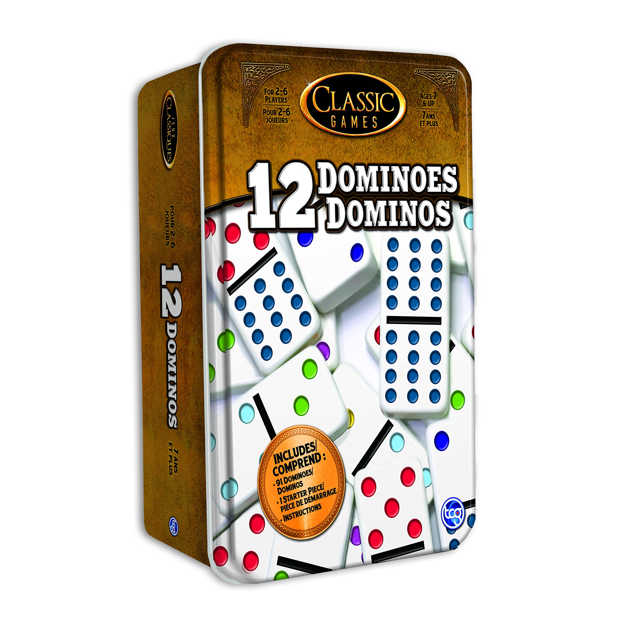 TCG Toys Classic Games - Double 12 Dominoes Tin - Be The First to Win! Great for Boys and Girls Over Age 7