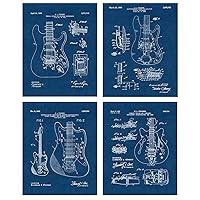 Vintage Electric Guitars Patent Prints, 4 (8x10) Unframed Photos, Wall Art Decor Gifts for Home Office Gears Garage Man Cave Studio School College Student Teacher Coach Rock Roll Band Leo Fender Fan