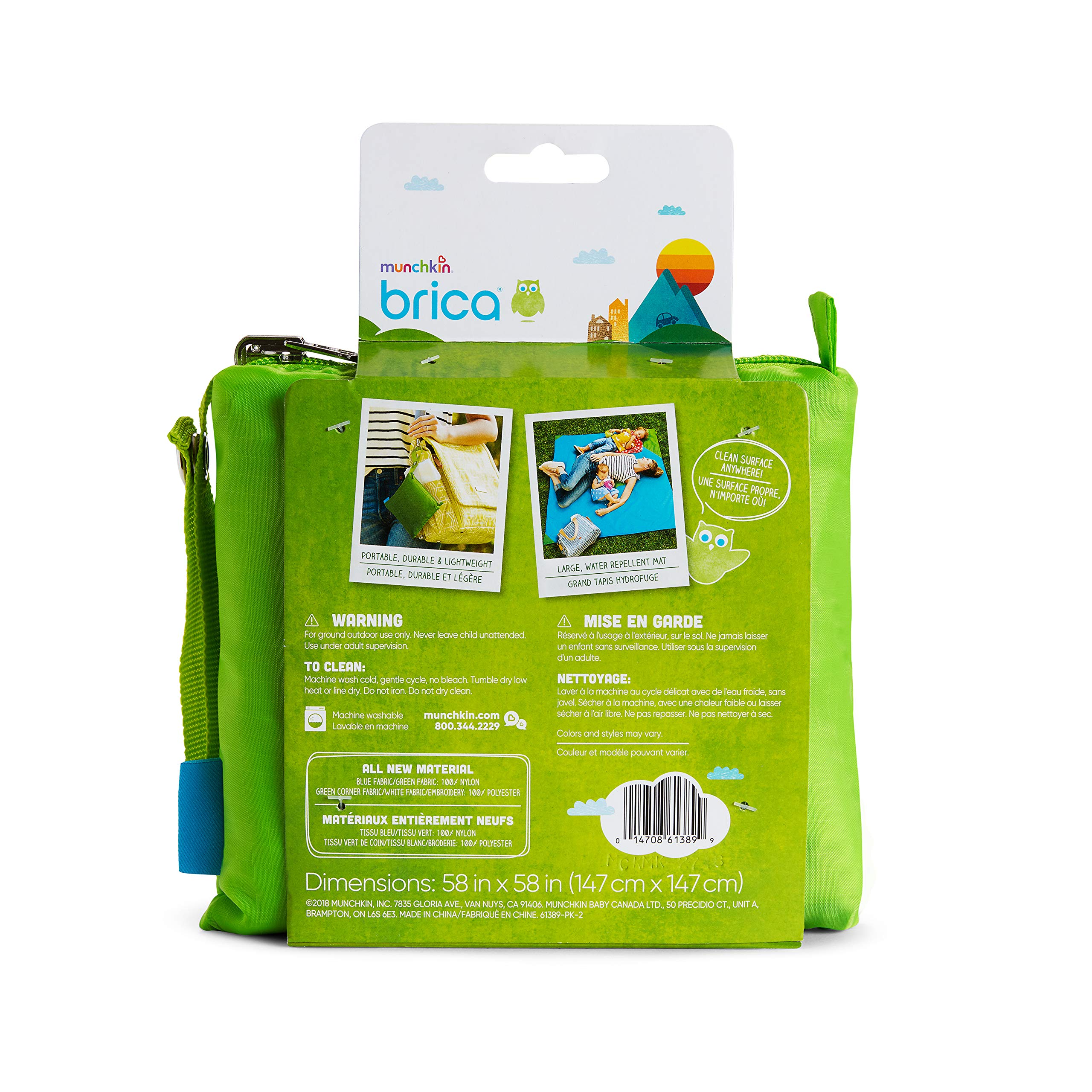 Munchkin Brica Go Play Portable Baby Travel Playmat, 58” x 58”, Blue/Green , 2 Piece Set
