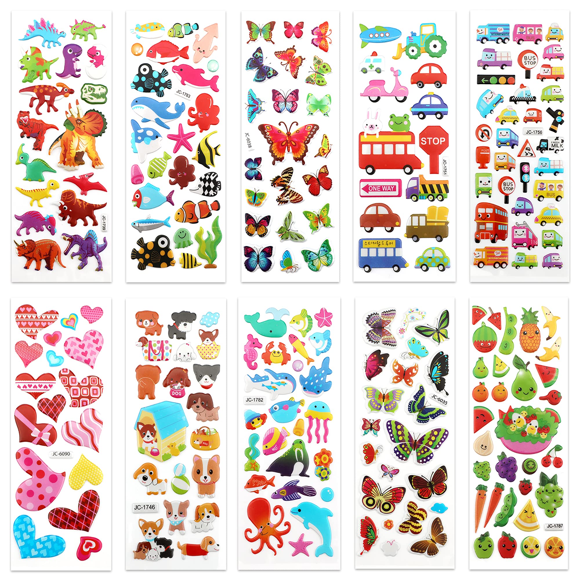 SAVITA 3D Stickers for Kids & Toddlers 500+ Puffy Stickers Variety Pack for Scrapbooking Bullet Journal Including Animal, Numbers, Fruits, Fish, Dinosaurs, Cars and More…