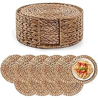BLUEWEST Woven Placemats Round, Plate Chargers Water Hyacinth Placemats with Durable Round Holder (Pack 10), Heat Resistant, Durable and Nonslip Wicker Hyacinth Braided Placemats Set for Dinning Table