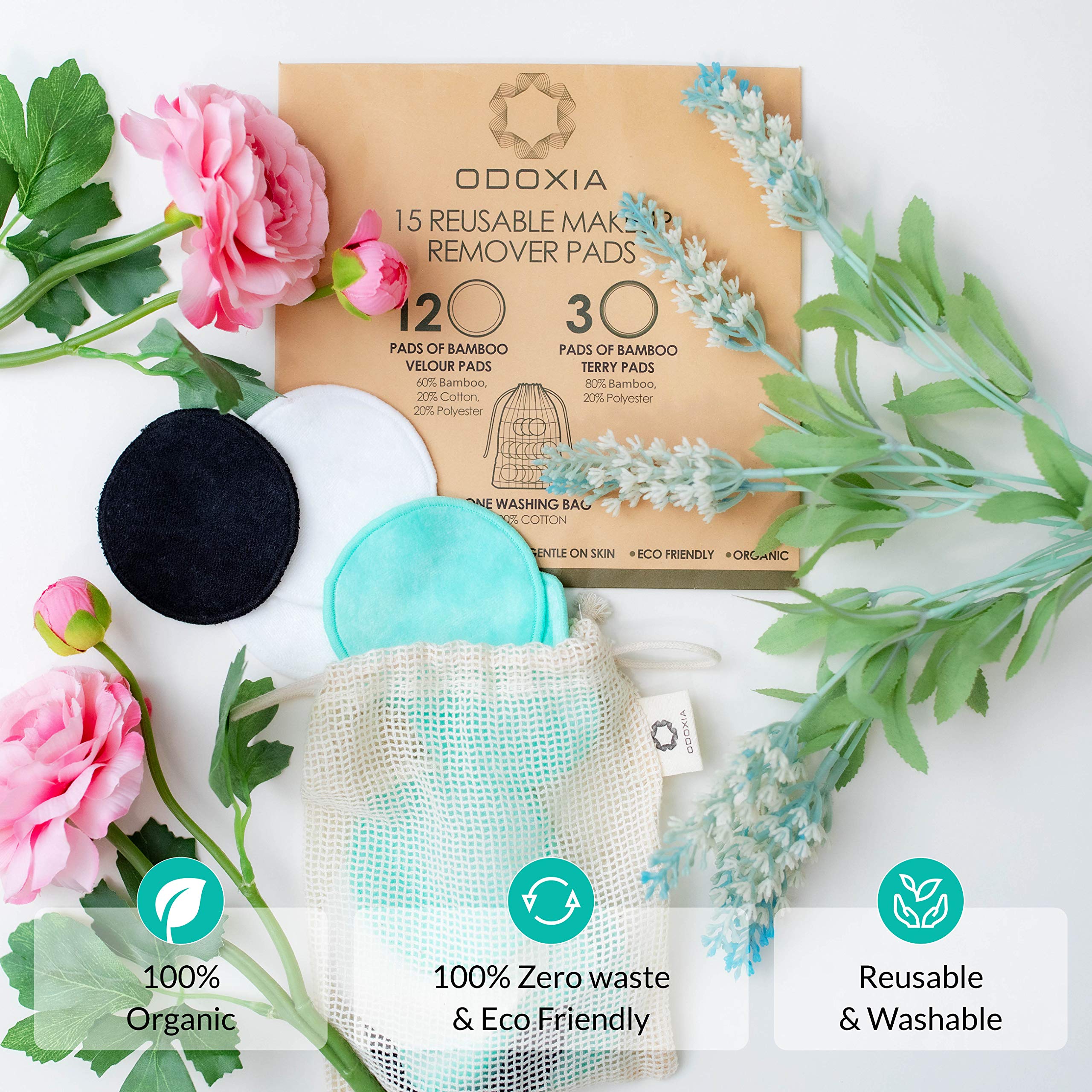 Reusable Makeup Remover Pads | Eco Friendly & Zero Waste Cotton Rounds | Beauty Products | 15 Natural & Organic Face Pads with Laundry Bag | Soft for All Skin Types | Bamboo Wipes for Facial Cleansing