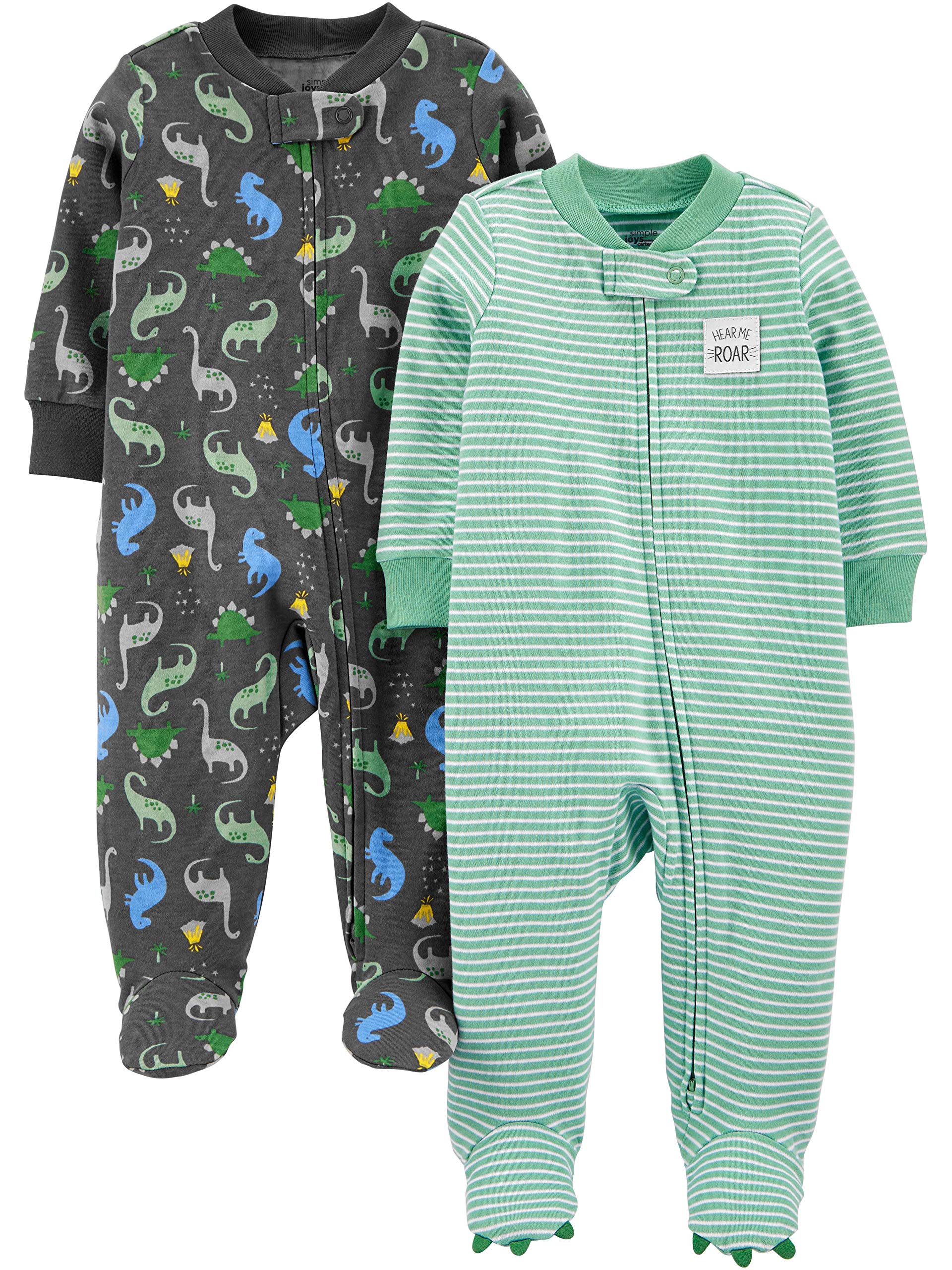 Simple Joys by Carter's Baby Boys' 2-Way Zip Cotton Footed Sleep and Play, Pack of 2