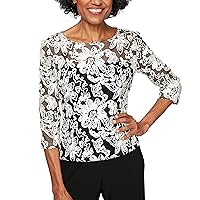 Alex Evenings Women's Embroidered Blouse Shirt (Missy and Petite)