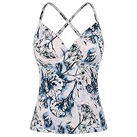 Cadocado Women's Tankini Top Strappy Back Bathing Suit Slimming Control Swimsuits Top Swimwear Top Only