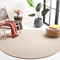 SAFAVIEH Natural Fiber Collection Area Rug - 9' Round, Marble & Linen, Border Sisal Design, Easy Care, Ideal for High Traffic Areas in Living Room, Bedroom (NF143B)