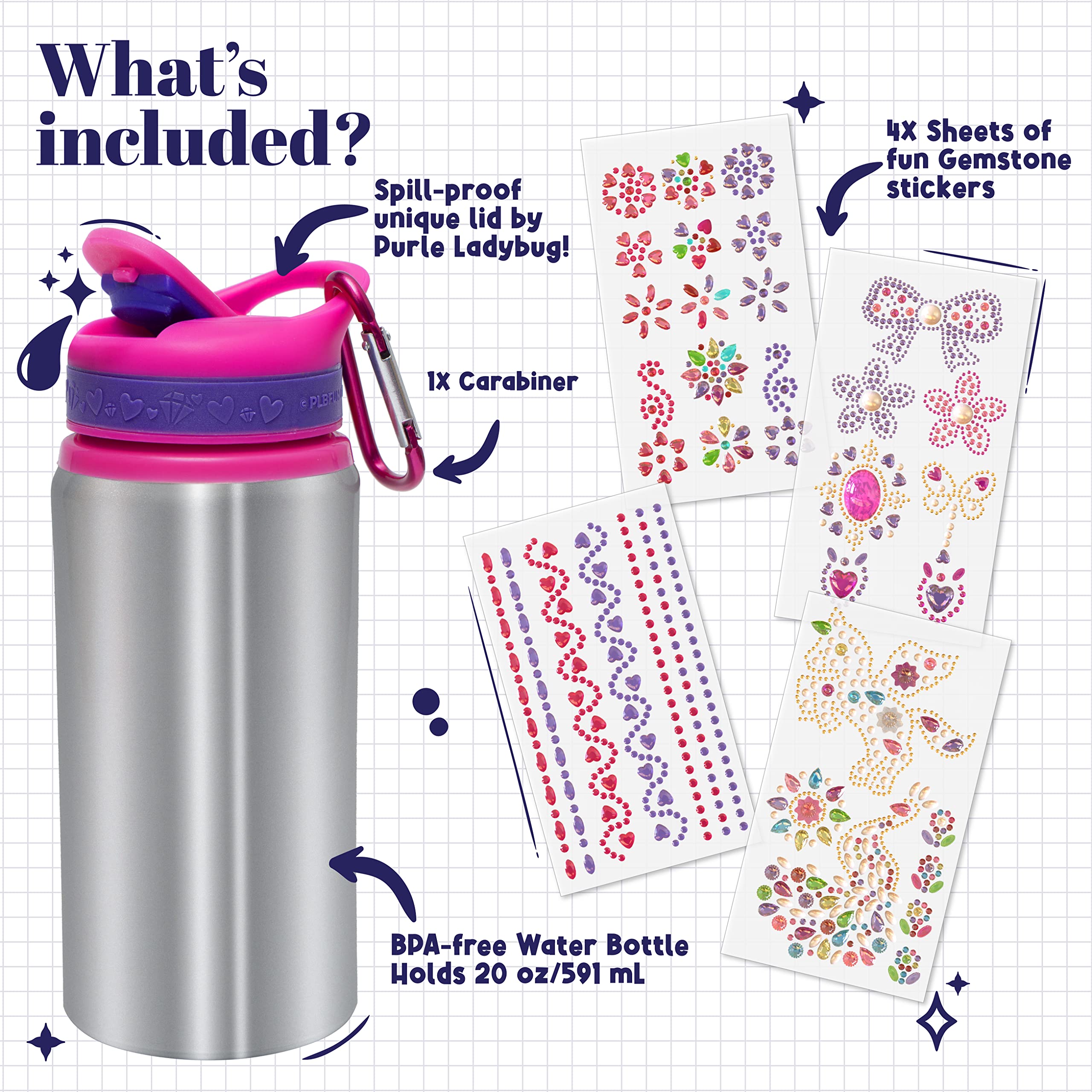 Purple Ladybug Decorate Your Own Water Bottle for Girls Age 6-8 - Cool 6 Year Old Girl Gifts Idea, Gifts Age 6-8 Years Old - Arts and Crafts Kit for Girls Ages 8-12, Girls Crafts Ages 7-10