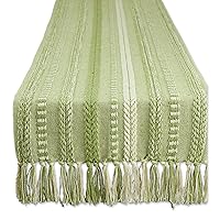 DII Farmhouse Braided Stripe Table Runner Collection, 15x108 (15x113, Fringe Included), Antique Green