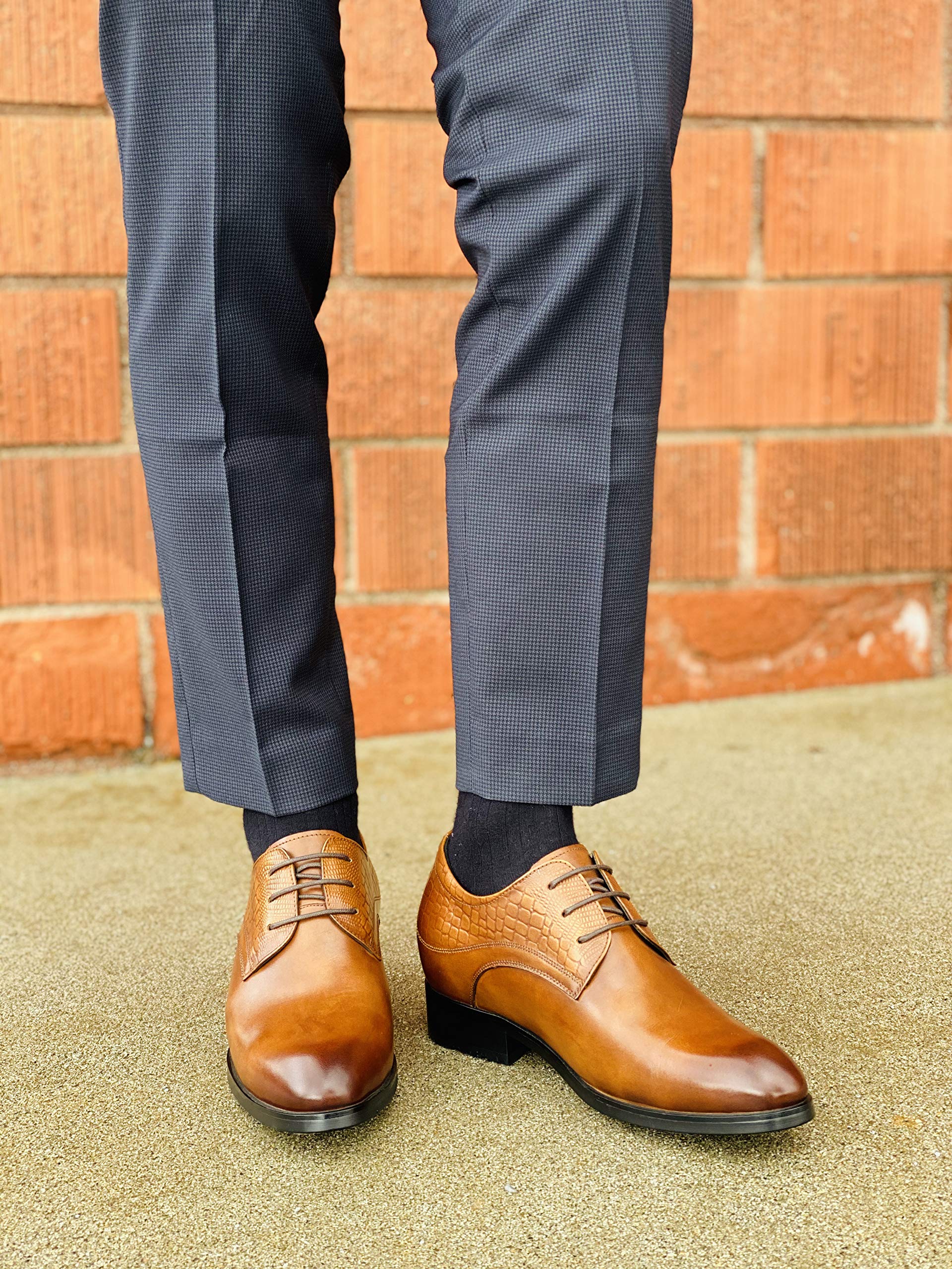 CALTO Height Increasing Elevator Shoes 3 Inches Taller - Leather Dress Shoes - Men Invisible Elevated High Heels Oxfords