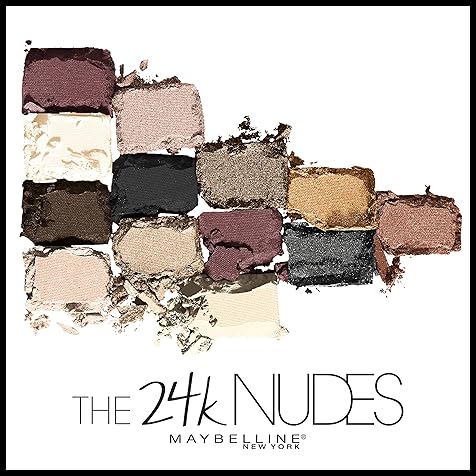 The 24K Nudes Gold Eyeshadow Palette Makeup, 12 Pigmented Matte & Shimmer Shades, Blendable Powder, 1 Count