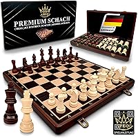  A&A 15 Magnetic Wooden Chess Set/Folding Board / 3 King  Height German Knight Staunton Chess Pieces/Mahogany & Maple Inlaid /2 Extra  Queen : Toys & Games
