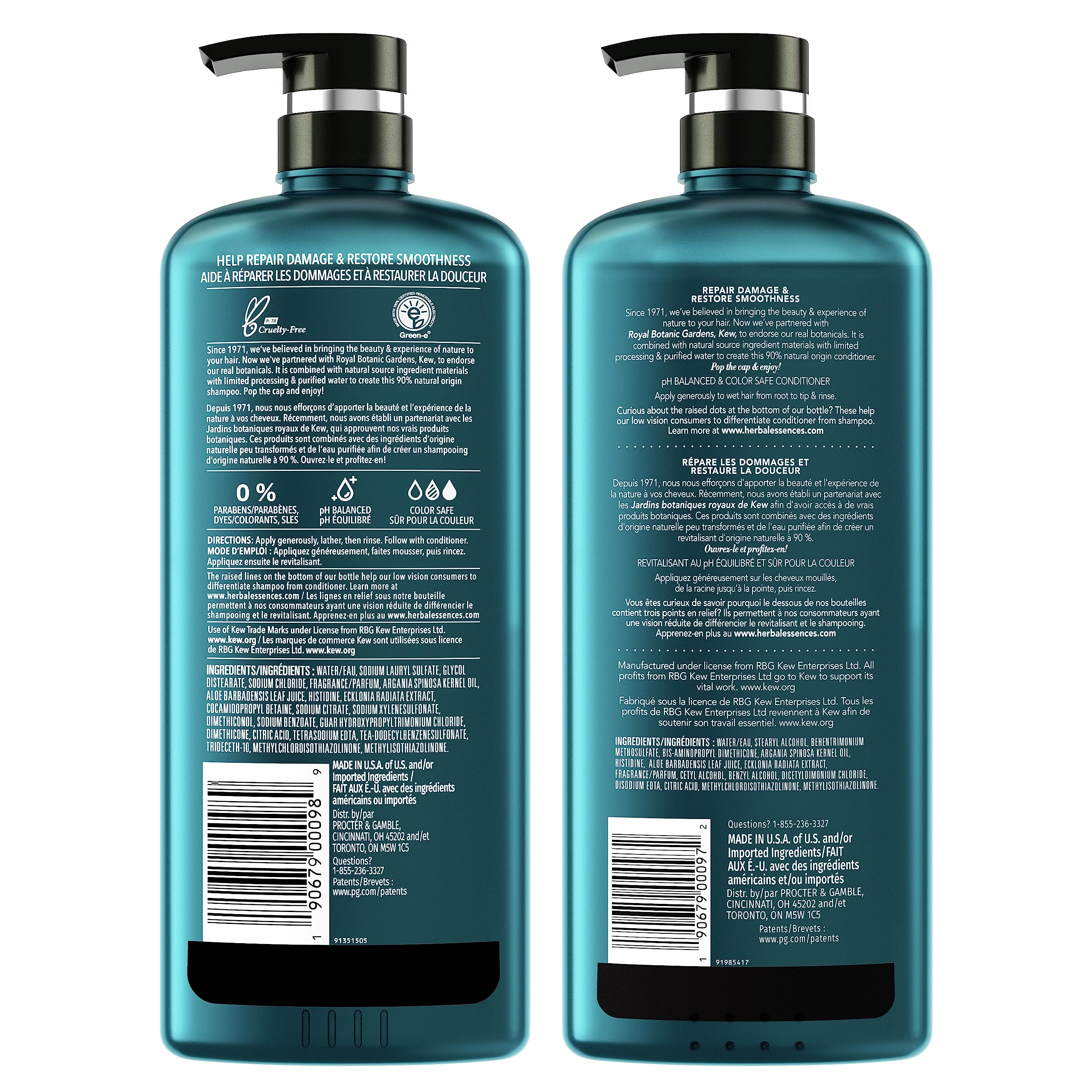 Herbal Essences Shampoo and Conditioner Set Repairing Argan Oil of Morocco with Natural Source Ingredients, Color Safe, BioRenew, 20.2 Fl Oz, 2 Count