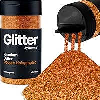 Hemway Copper Holographic Glitter Microfine 125g/4.4oz Powder Metallic Resin Craft Flake Shaker for Epoxy Tumblers, Hair Face Body Eye Nail Art Festival, DIY Party Decorations Paint