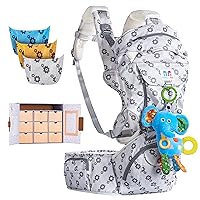 Baby Carrier Romi and Rel Massimo + Baby Keepsake Box + Elephant Hanging Toy - 6-in-1 Ergonomic Carrier for Newborn to Toddler - D-Ring Hook for Baby Toy or Pacifier -Changeable Color (8-40 Lb)