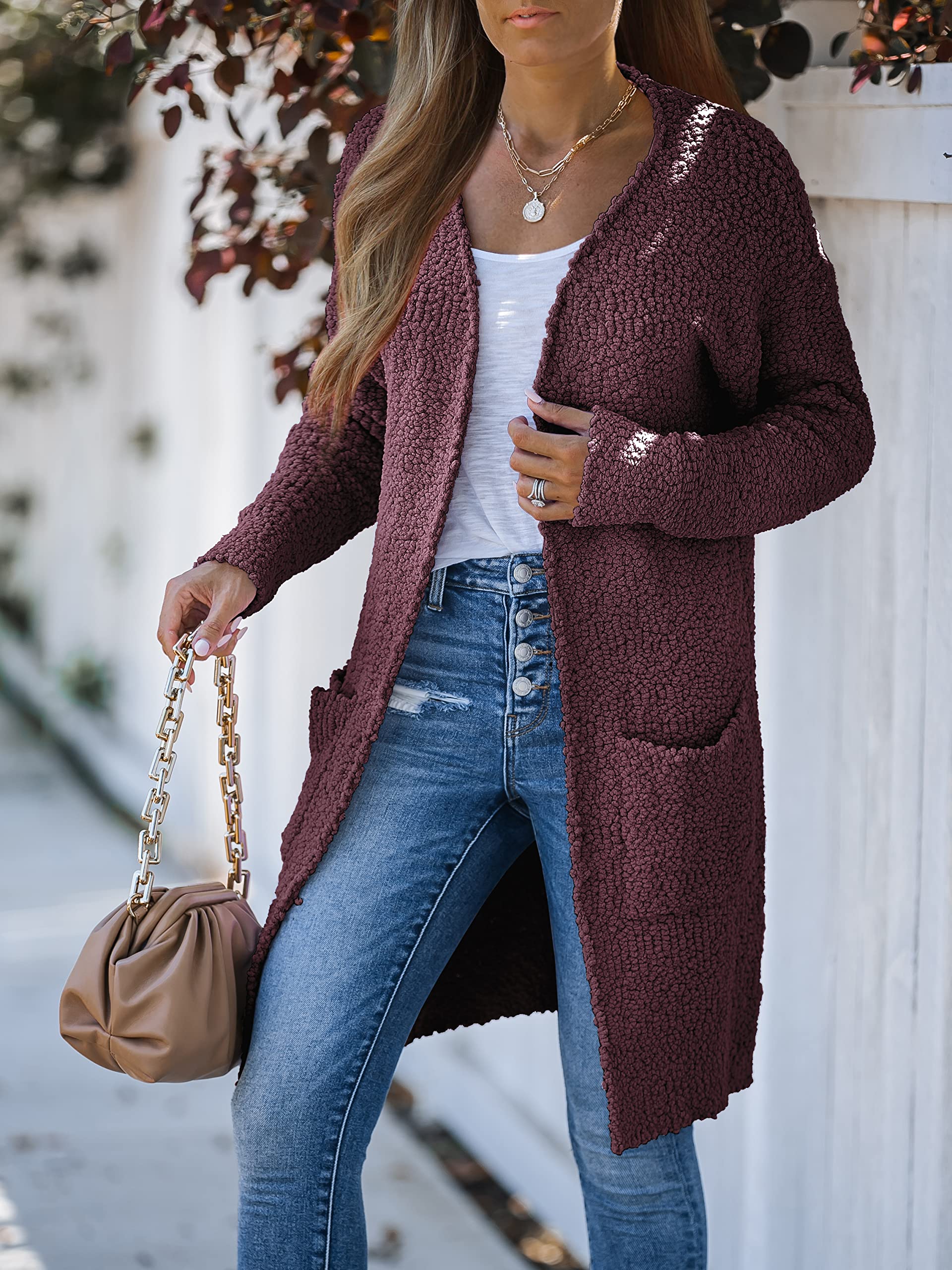 MEROKEETY Women's Long Sleeve Soft Chunky Knit Sweater Open Front Cardigans Outwear Coat