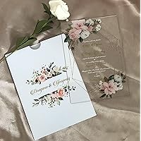 Gold Flowers Acrylic Wedding Invitations with Printed Pocket Envelopes,Acrylic Invitation,Acrylic Invitation,Acrylic Birthday Invitations,Acrylic Invite,10sets