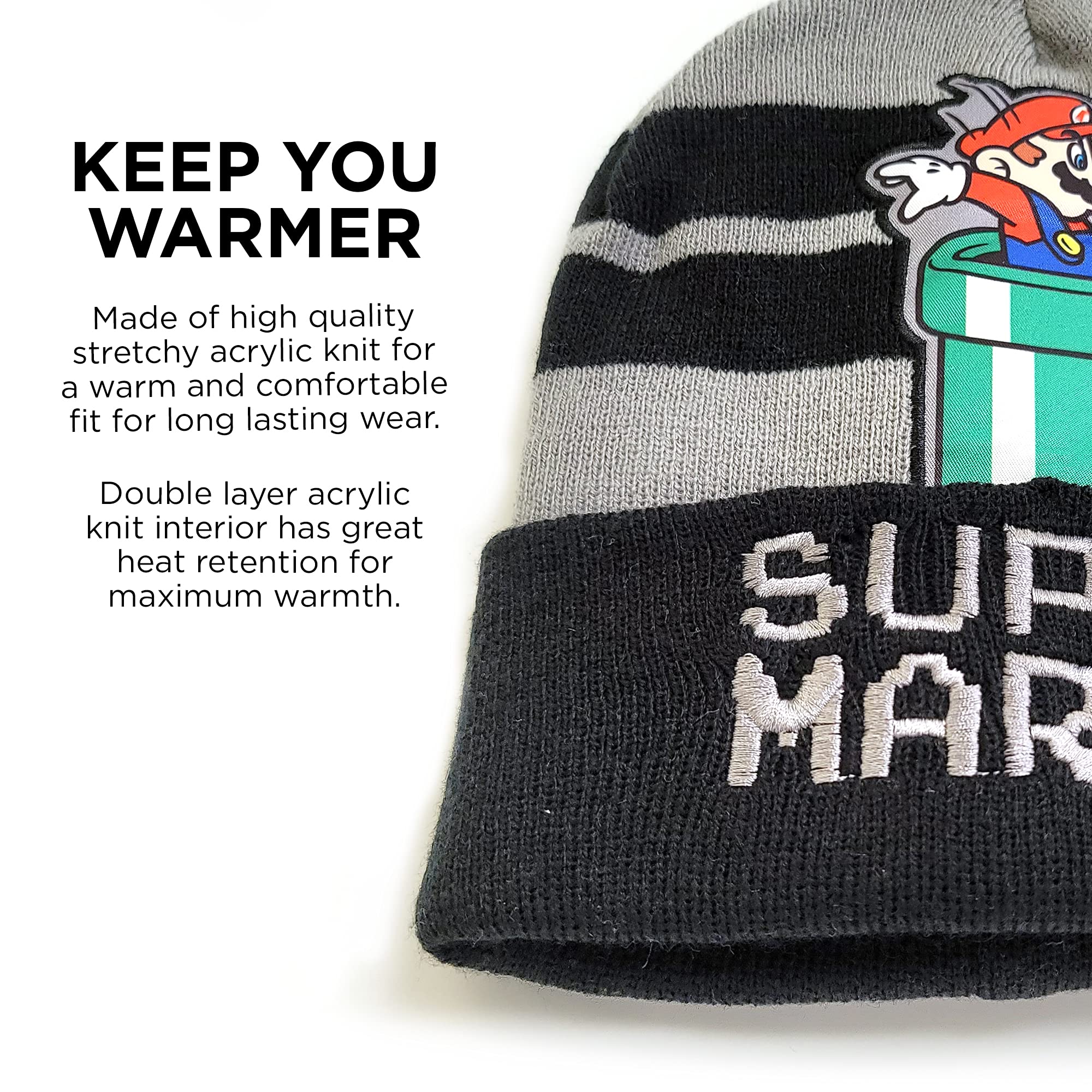 Nintendo Boys' Winter Hat and Kids Gloves Set, Super Mario Beanie for Ages 4-7