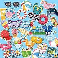Summer Pool PVC Waterproof Stickers(50pcs) for Bottles,Luggages,Laptop,Skateboard,Notebooks,Cars,Motorcycles,Bicycles (Summer Stickers)