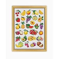 Fruits Collection CS1655 - Counted Cross Stitch KIT#2. Set of Threads, Needles, AIDA Fabric, Needle Threader, Embroidery Clippers and Printed Color Pattern Inside.
