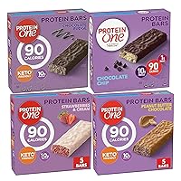 Protein One 90 Calorie Keto Friendly Bars Variety 4 Pack, Chocolate Fudge, Peanut Butter Chocolate, Chocolate Chip, Strawberries and Cream Simplycomplete Bundle for Gym, workout meal