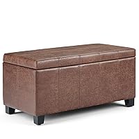 SIMPLIHOME Dover 36 inch Wide Rectangle Lift Top Storage Ottoman Bench in Upholstered Distressed Umber Brown Faux Leather, Footrest Stool, Coffee Table for the Living Room, Bedroom and Kids Room