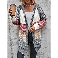 Color Block Raglan Sleeve Cardigan for Women - Casual Button Front V Neck Long Sleeve Sweater (Color : Multicolor, Size : Medium)
