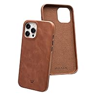 Wilken iPhone Leather Wrapped Case | Compatible with MagSafe and Wireless Charging | Top Grain Leather | Lip Screen Protection | Custom Metal Button Controls (Brown, 13 Mini)