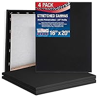 U.S. Art Supply 16 x 20 inch Black Stretched Canvas 12-Ounce Primed, 4-Pack - Professional Artist Quality 3/4